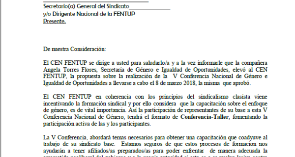 OFICIO CIRCULAR N°002-2018-CEN FENTUP