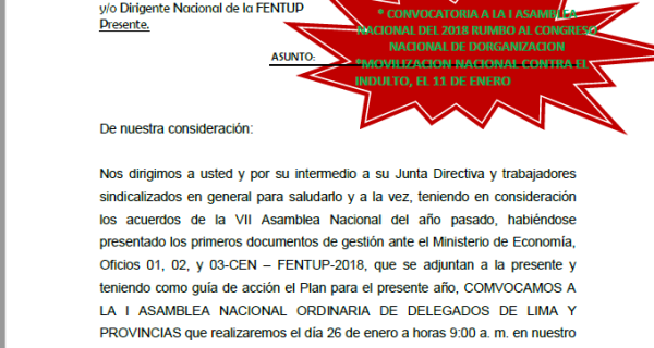 OFICIO CIRCULAR N°01-2018-CEN FENTUP